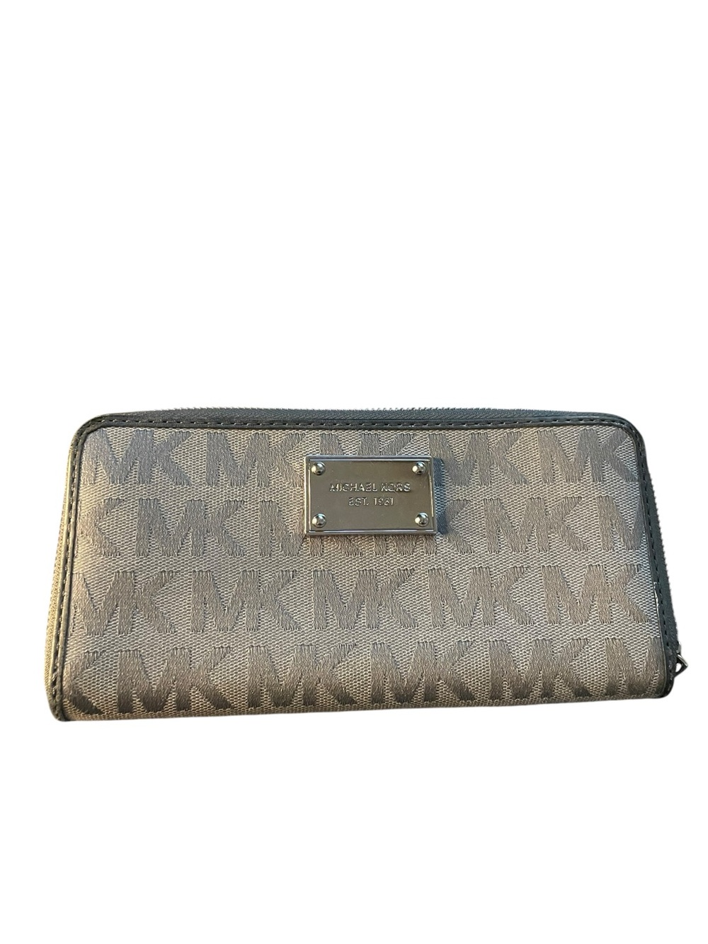 Michael Kors Signature Logo Zip Around Continental Wallet Grey / Black⁠